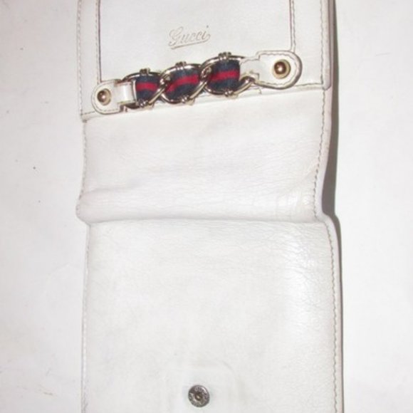 Gucci White Textured Gold Chain Red Navy Stripes - Picture 7 of 13